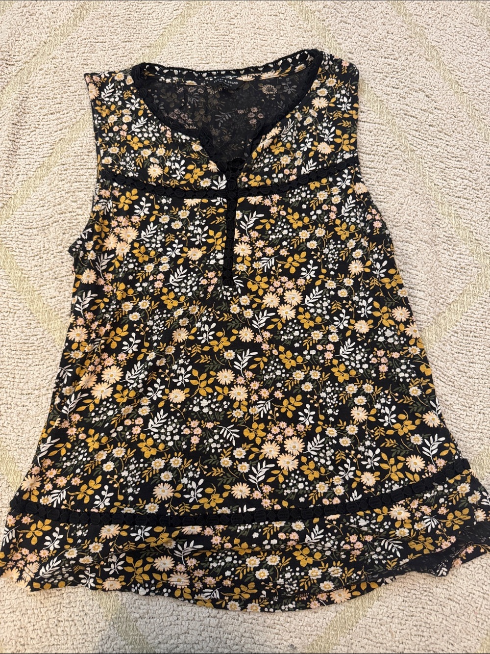 Lucky Brand Black Floral Lace-Trim Tank Top